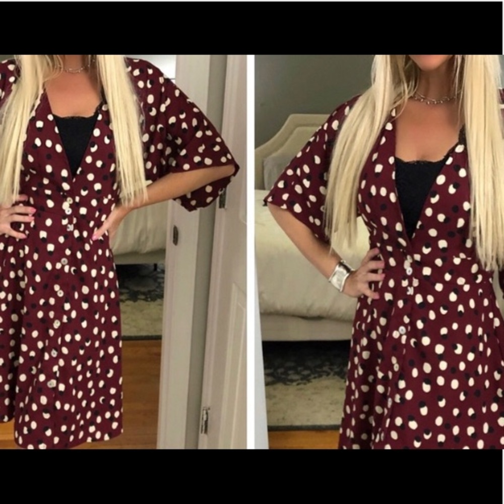 Beautiful Burgundy dress with white and black dots - Picture 14 of 14